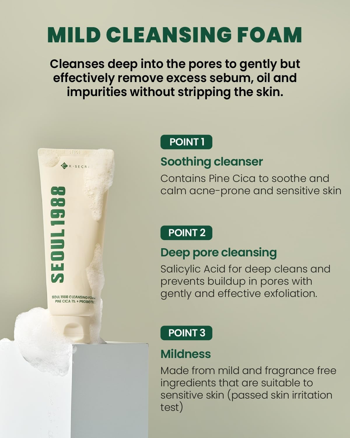 KSECRET SEOUL 1988 CLEANSING FOAM: PINE CICA 1% + PROBIOTICS
