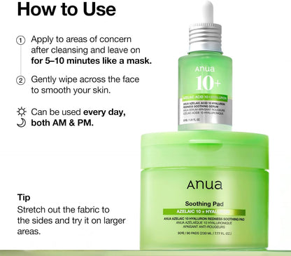 ANUA AZELAIC ACID 10 HYALURON REDNESS SOOTHING PAD