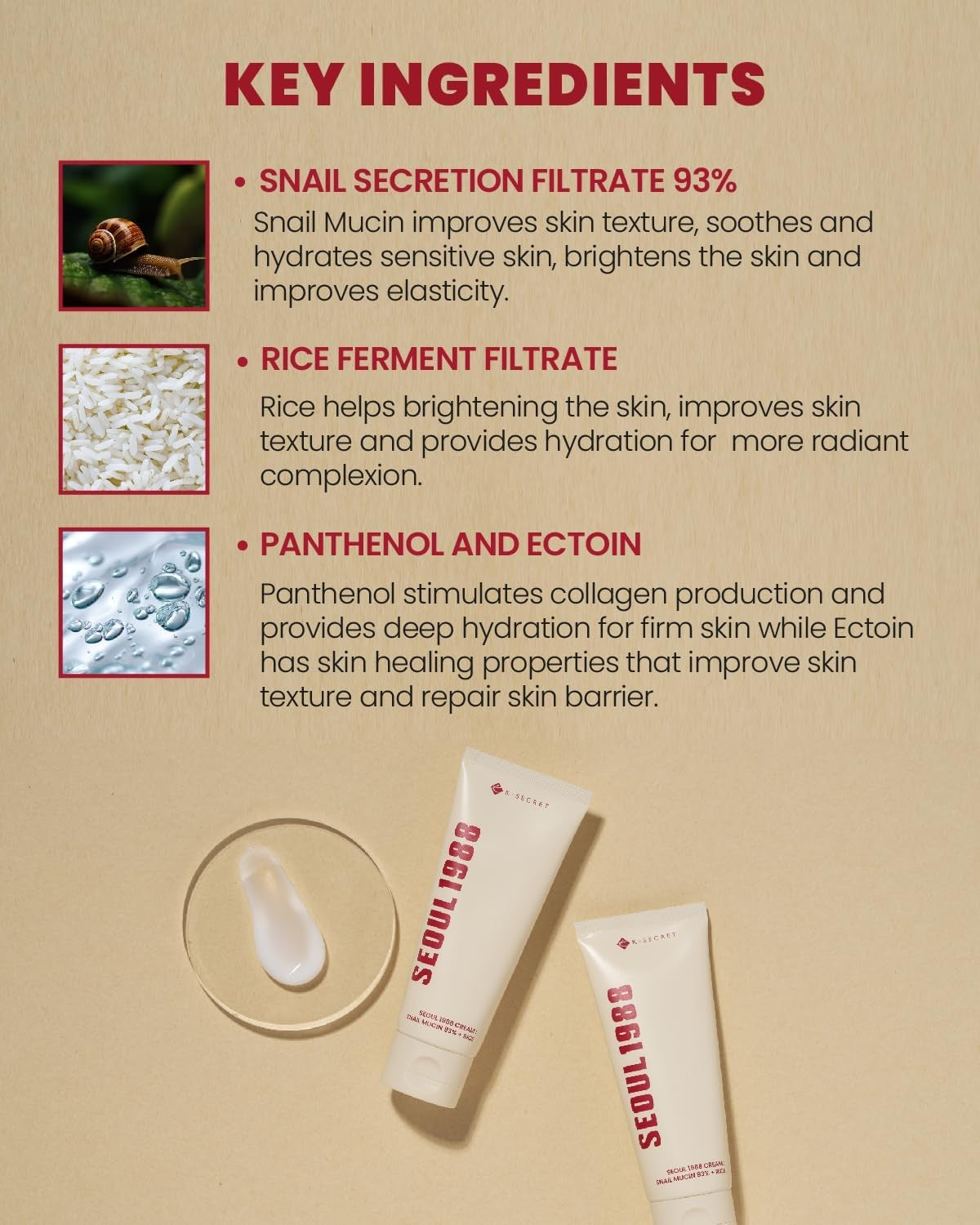 KSECRET SEOUL 1988 CREAM: SNAIL MUCIN 93% + RICE